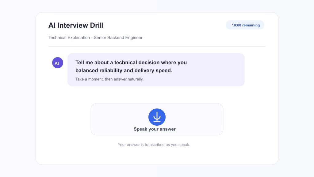 AI Interview Drill practice preview